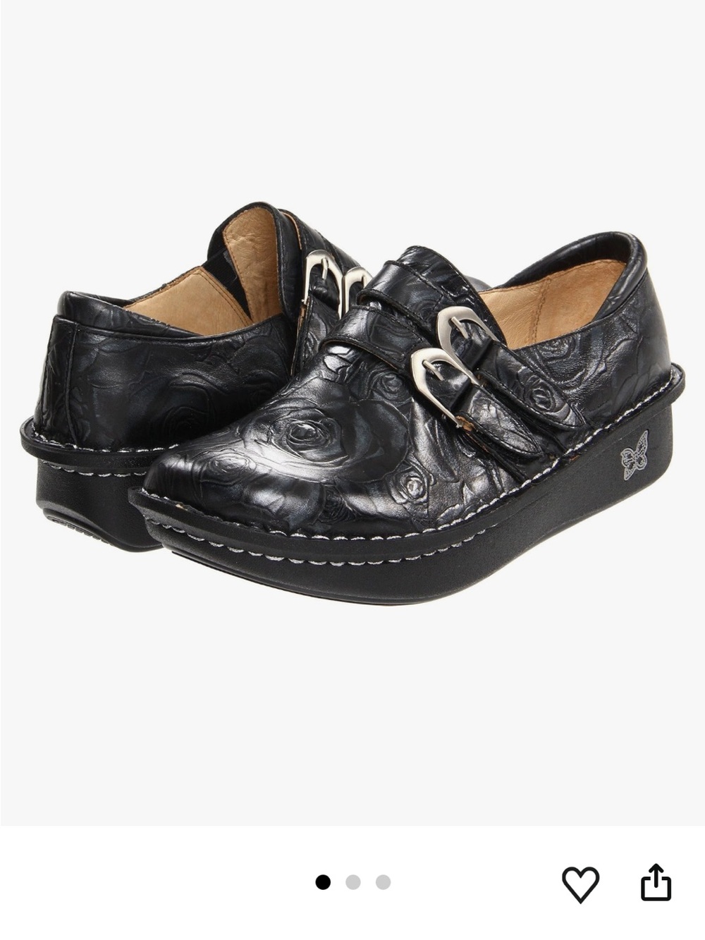 Alegria Black Embossed Leather Espadrille Clogs